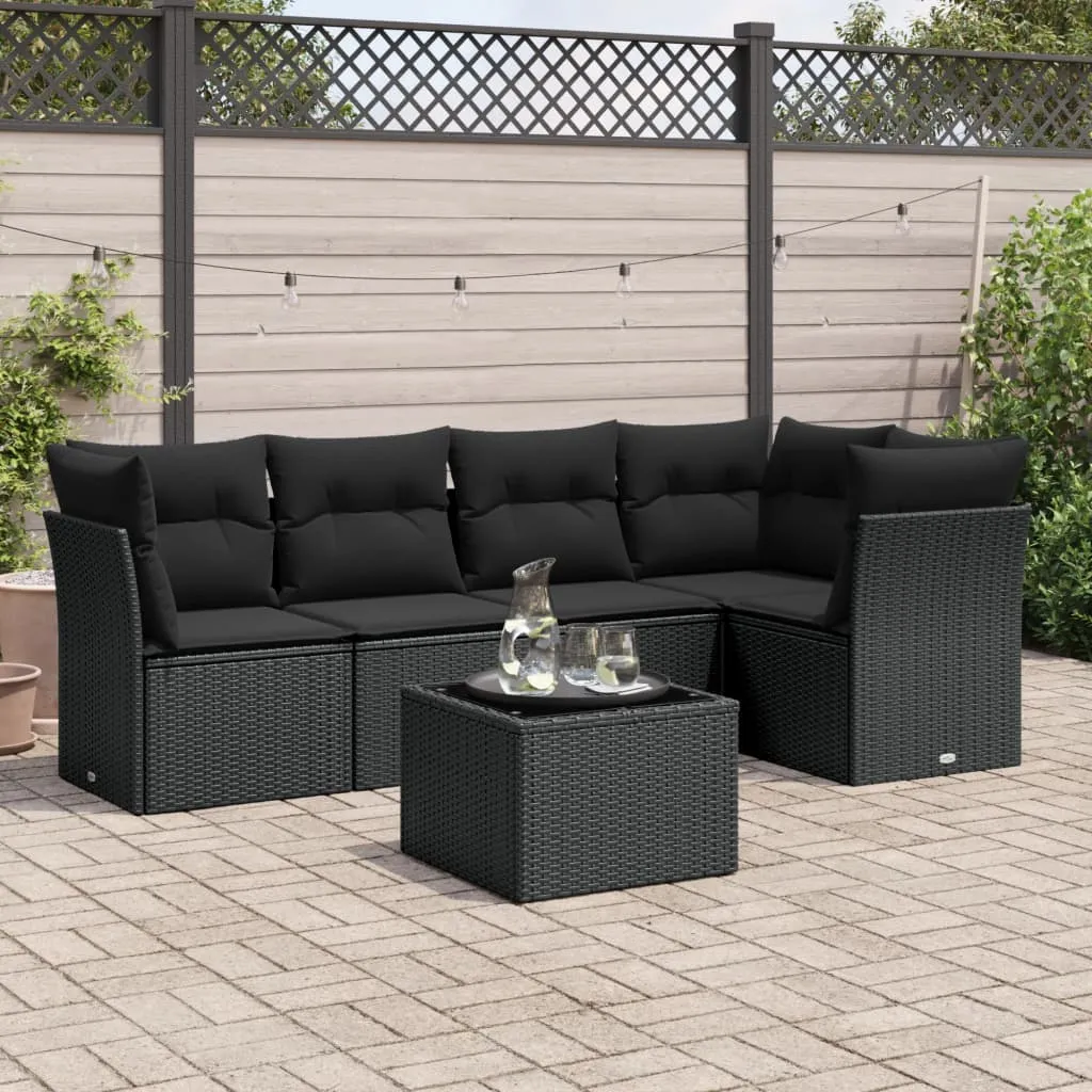 vidaXL Set Divano da Giardino 6 pz con Cuscini Nero in Polyrattan