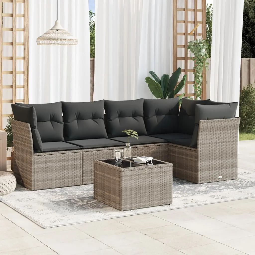 Set Divano da Giardino 6pz con Cuscini Grigio Chiaro Polyrattan