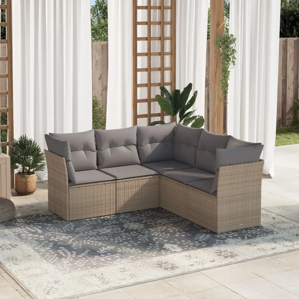 vidaXL Set Divano da Giardino 5 pz con Cuscini Beige in Polyrattan