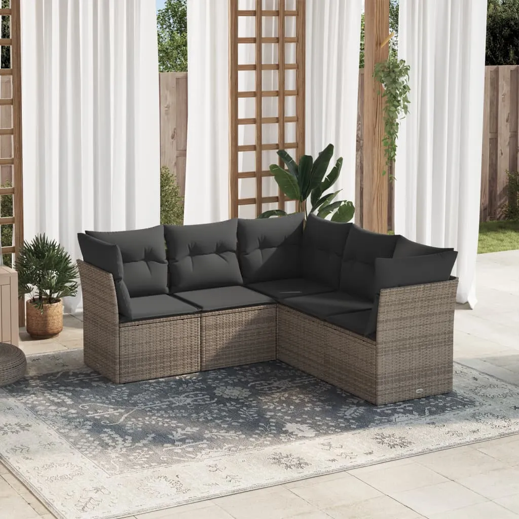 vidaXL Set Divano da Giardino 5 pz con Cuscini Grigio in Polyrattan