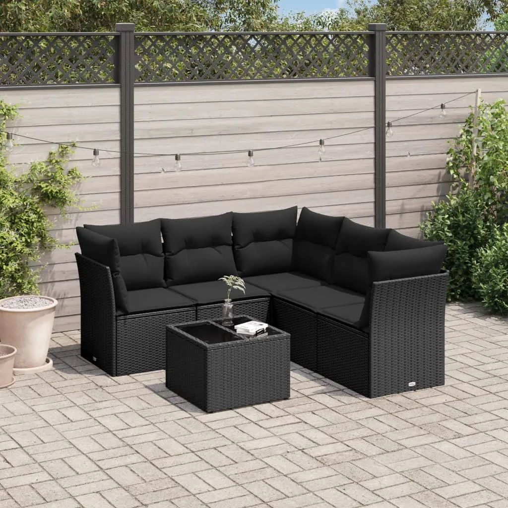 vidaXL Set Divano da Giardino 6 pz con Cuscini Nero in Polyrattan