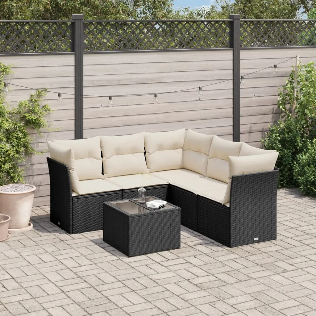 vidaXL Set Divano da Giardino 6 pz con Cuscini Nero in Polyrattan