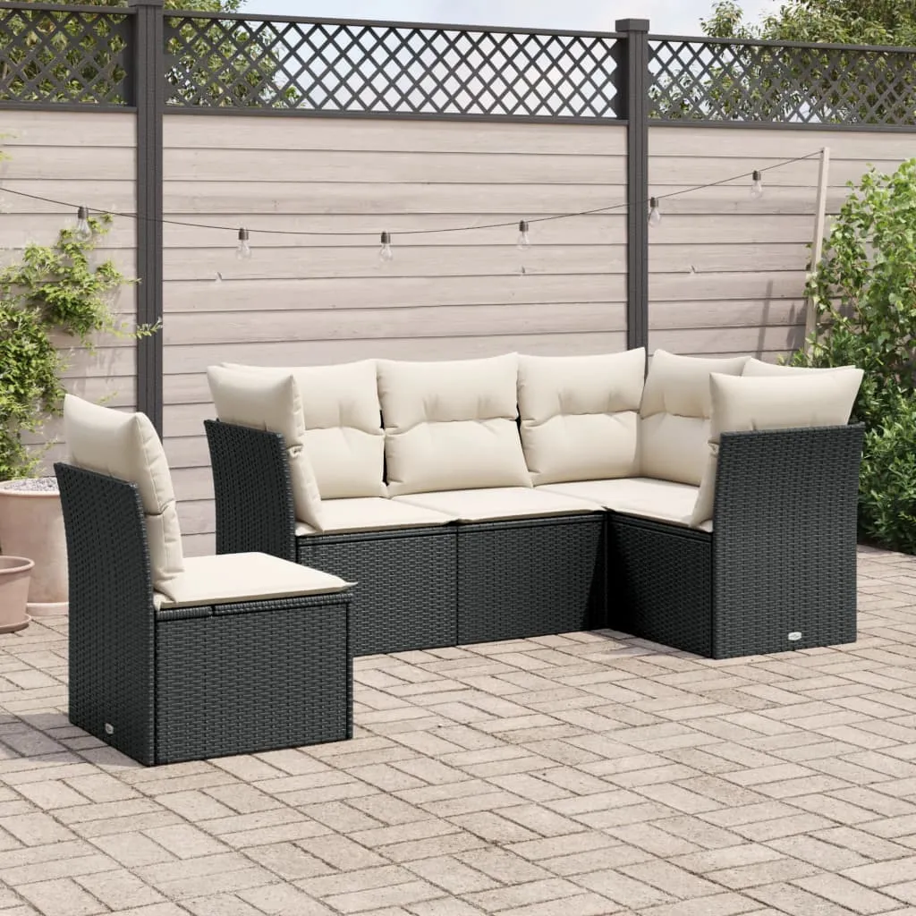 vidaXL Set Divani da Giardino 5 pz con Cuscini in Polyrattan Nero