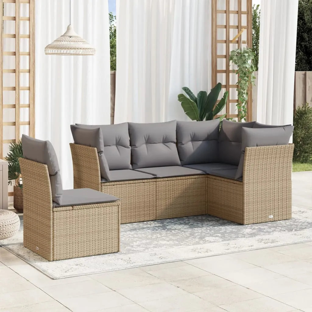 vidaXL Set Divano da Giardino 5 pz con Cuscini Beige in Polyrattan