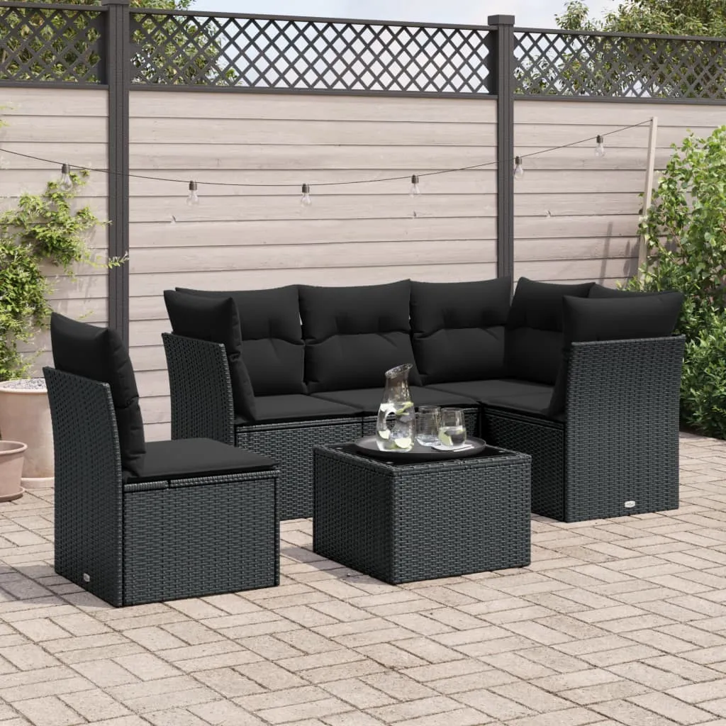 vidaXL Set Divano da Giardino 6 pz con Cuscini Nero in Polyrattan