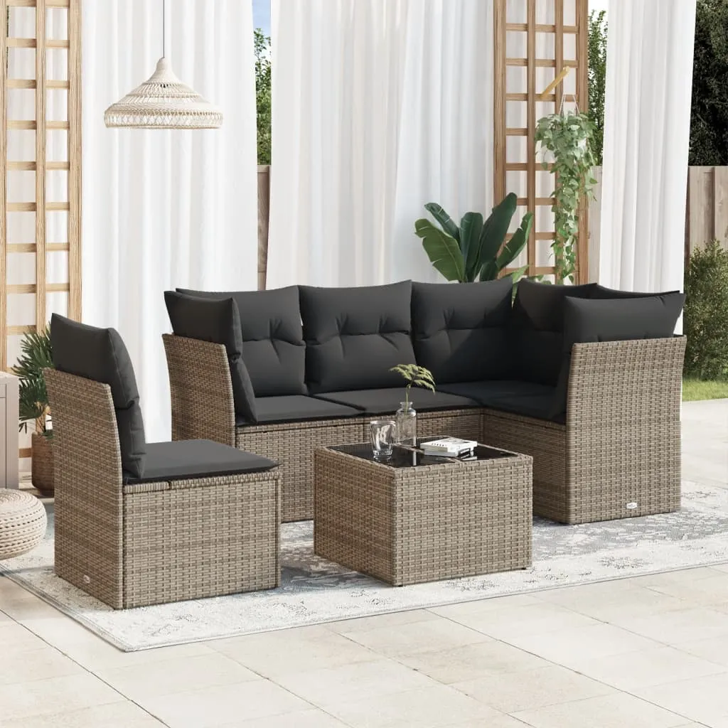 vidaXL Set Divano da Giardino 6 pz con Cuscini Grigio in Polyrattan