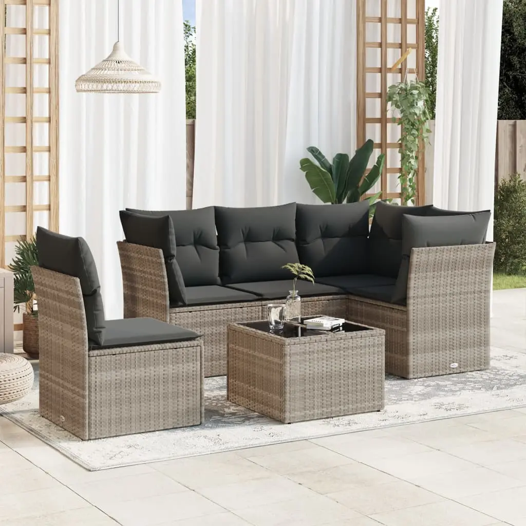 Set Divano da Giardino 6pz con Cuscini Grigio Chiaro Polyrattan