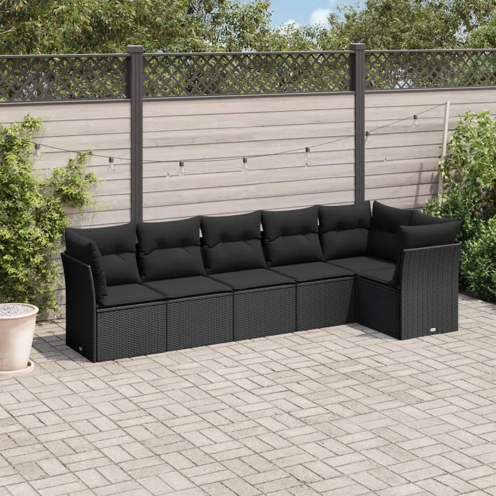 vidaXL Set Divano da Giardino 6 pz con Cuscini Nero in Polyrattan