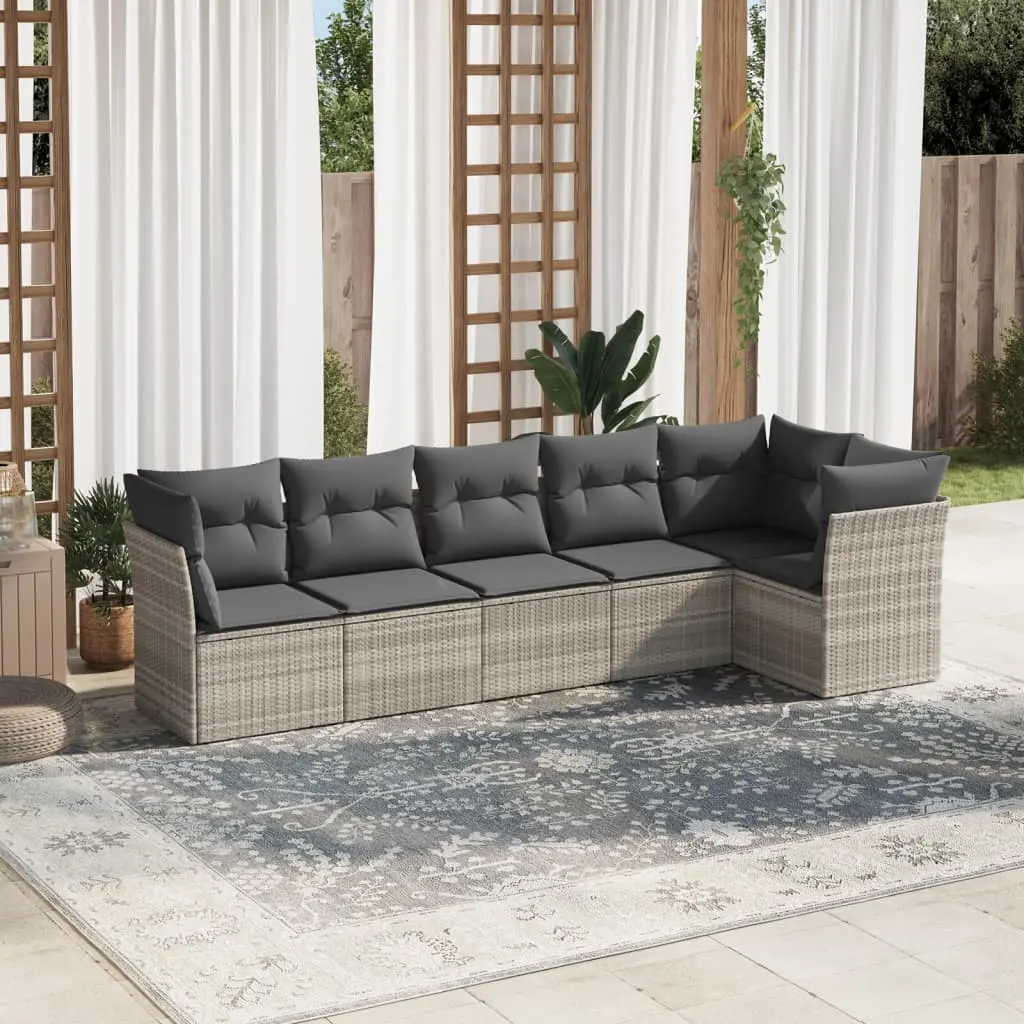 Set Divano da Giardino 6pz con Cuscini Grigio Chiaro Polyrattan