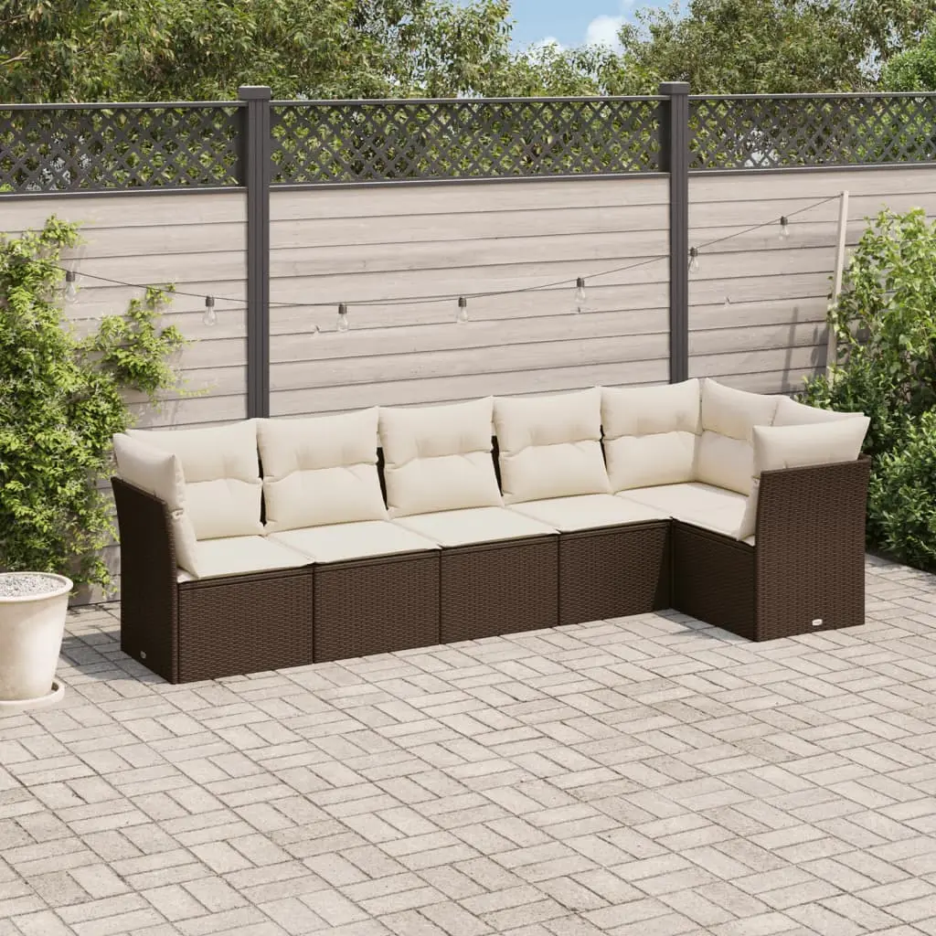 Set Divano da Giardino 6 pz con Cuscini Marrone in Polyrattan