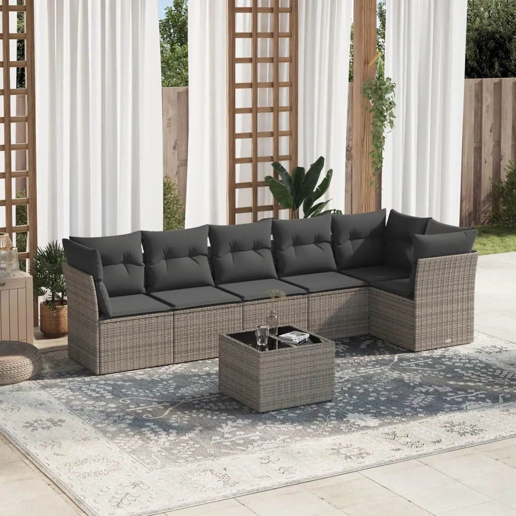 vidaXL Set Divani da Giardino 7 pz con Cuscini Grigio in Polyrattan