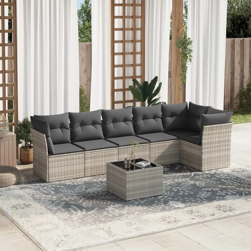 Set Divani da Giardino 7pz con Cuscini Grigio Chiaro Polyrattan