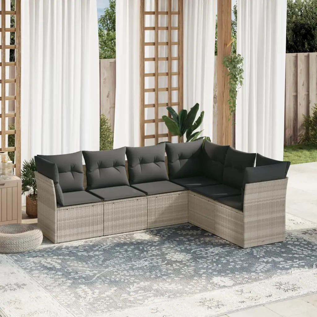 Set Divano da Giardino 6pz con Cuscini Grigio Chiaro Polyrattan