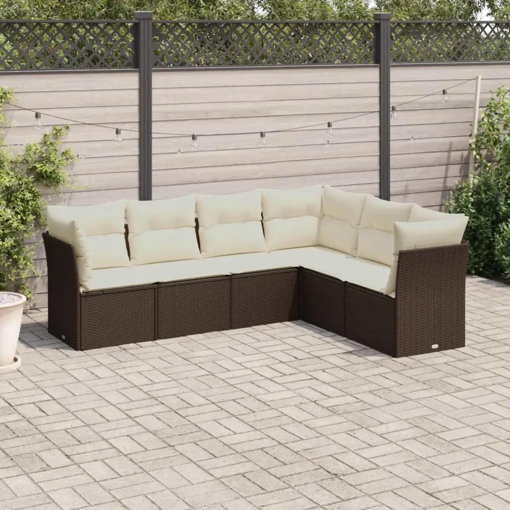 Set Divano da Giardino 6 pz con Cuscini Marrone in Polyrattan