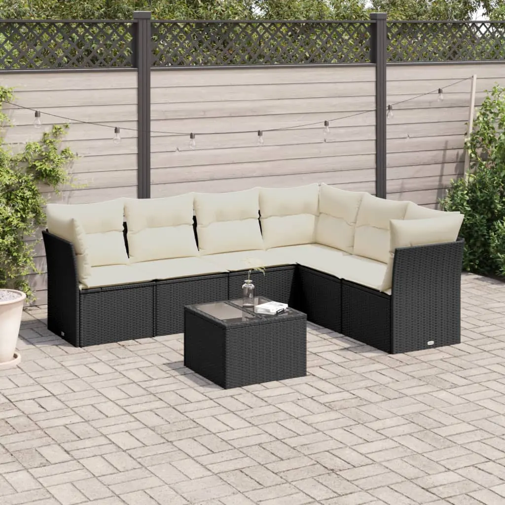 Set Divani da Giardino con Cuscini 7pz Nero Polyrattan