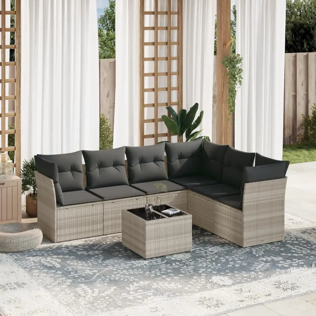 Set Divani da Giardino 7pz con Cuscini Grigio Chiaro Polyrattan