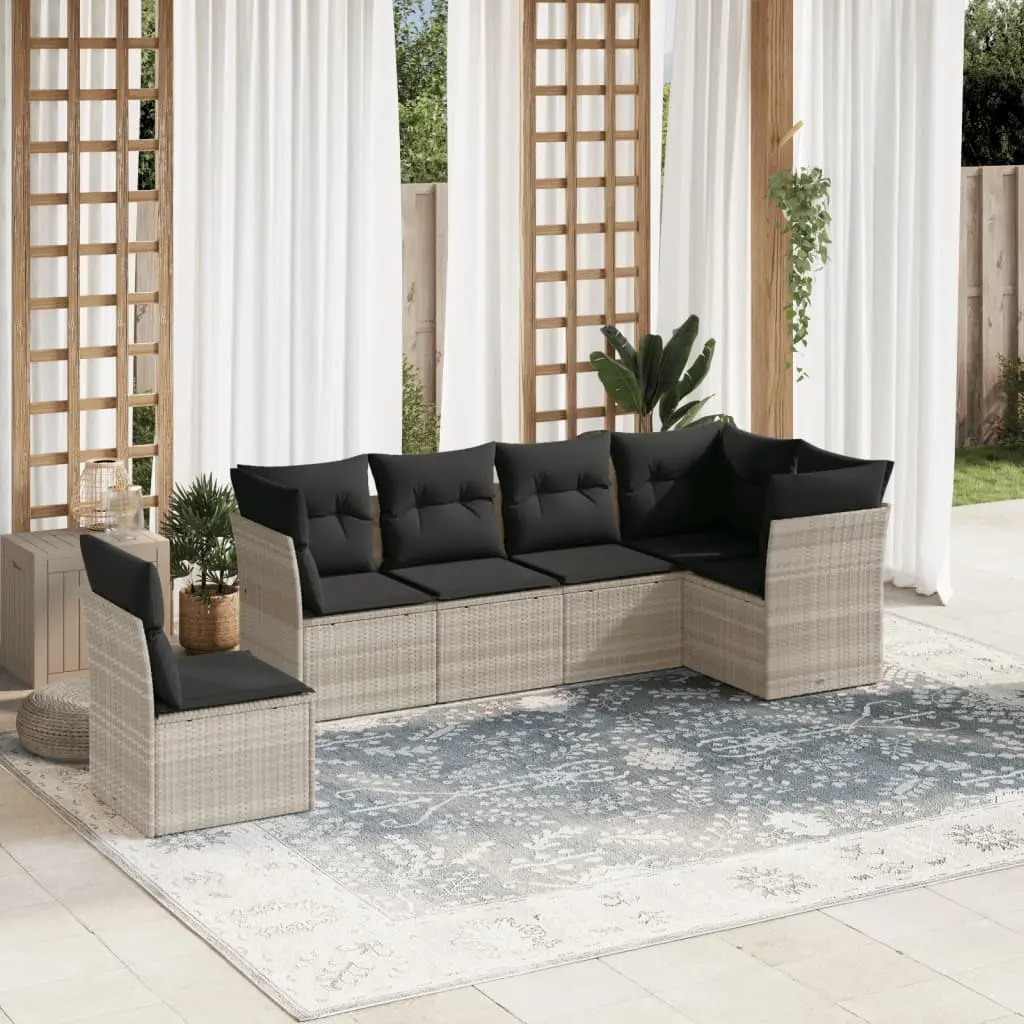 Set Divano da Giardino 6pz con Cuscini Grigio Chiaro Polyrattan