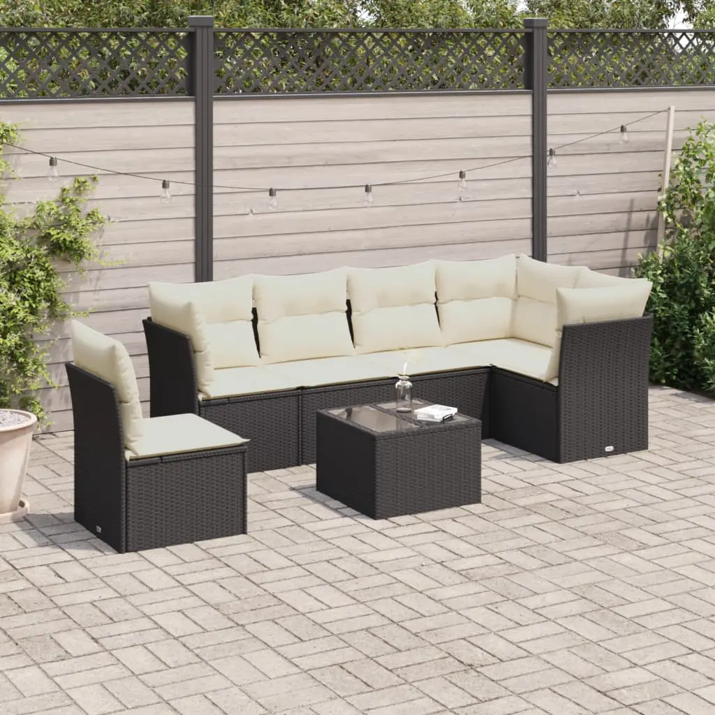 Set Divani da Giardino con Cuscini 7pz Nero Polyrattan