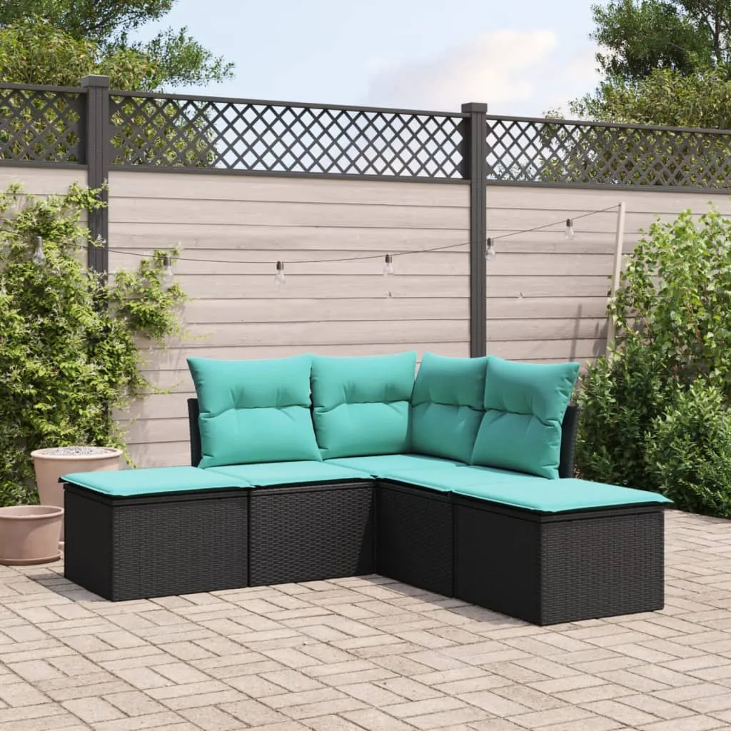 vidaXL Set Divani da Giardino 5 pz con Cuscini in Polyrattan Nero