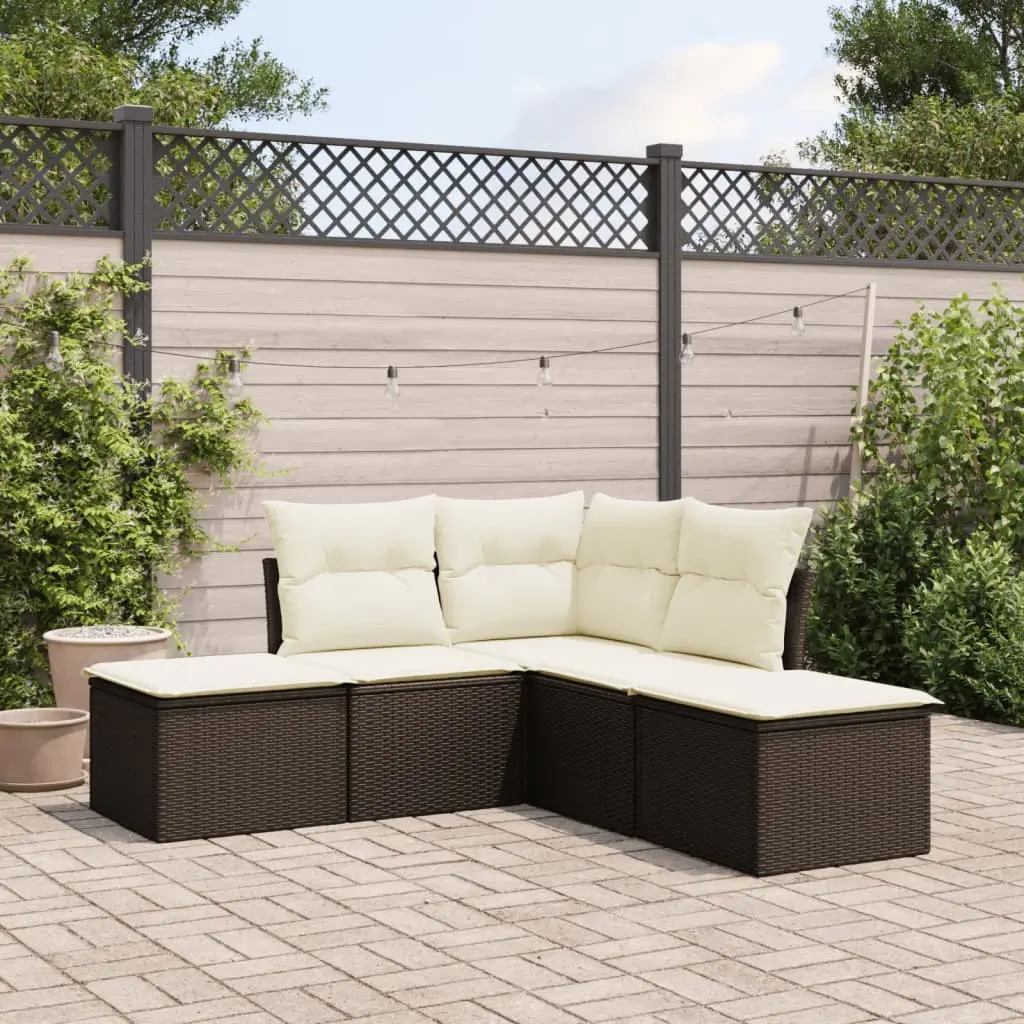 Set Divano da Giardino 5 pz con Cuscini Marrone in Polyrattan