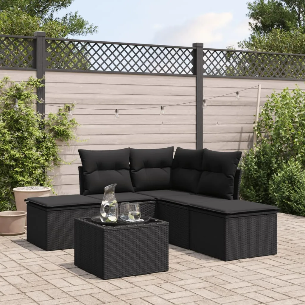 vidaXL Set Divano da Giardino 6 pz con Cuscini Nero in Polyrattan