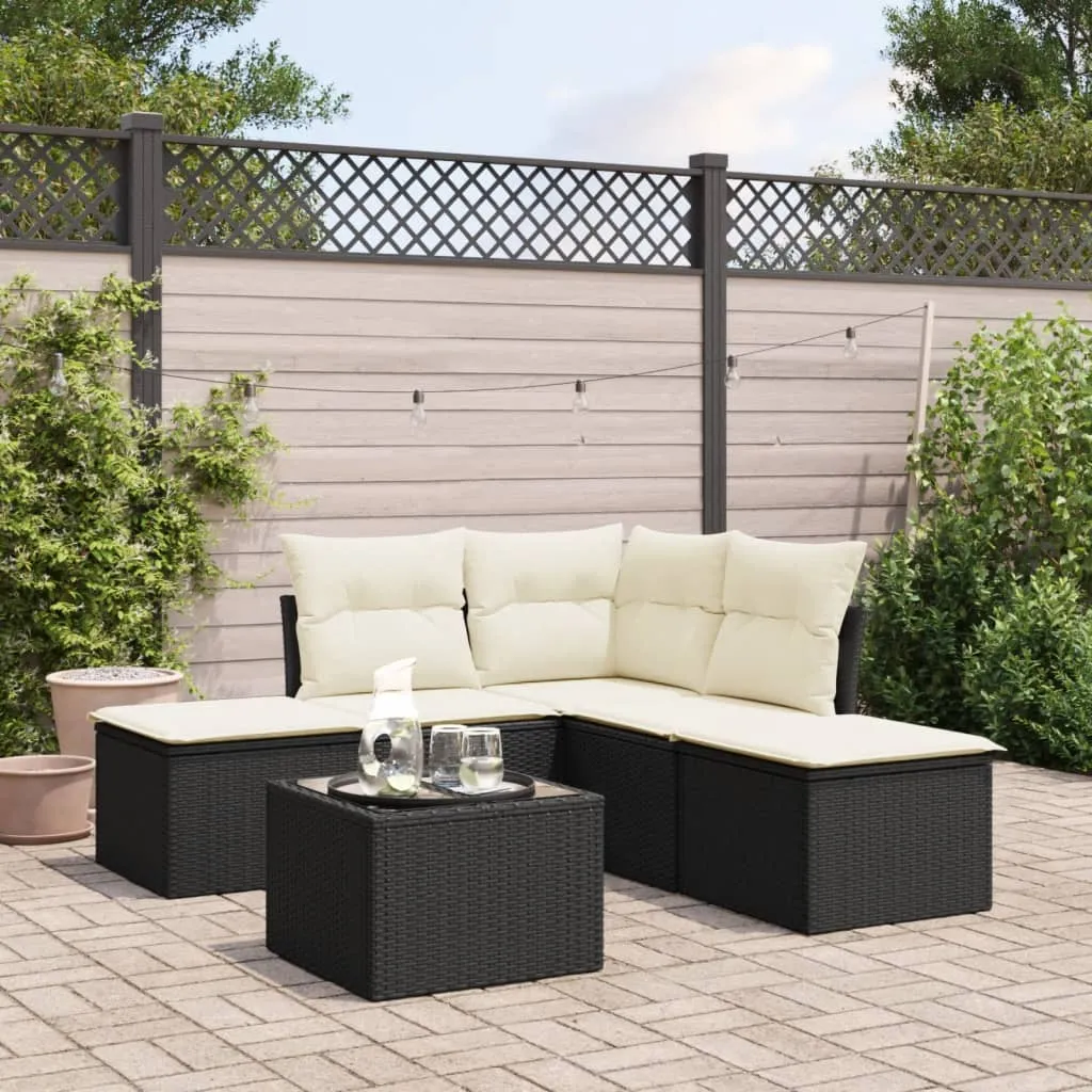 vidaXL Set Divano da Giardino 6 pz con Cuscini Nero in Polyrattan