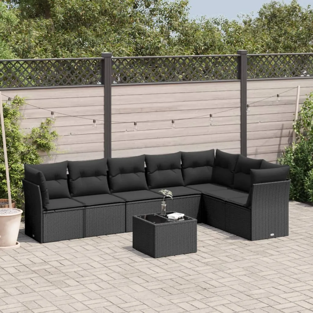 vidaXL Set Divani da Giardino con Cuscini 8 pz Nero in Polyrattan