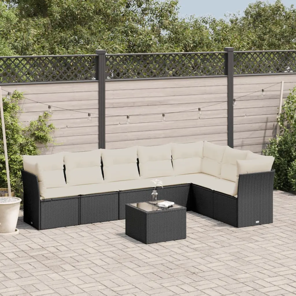 Set Divani da Giardino con Cuscini 8 pz Nero in Polyrattan