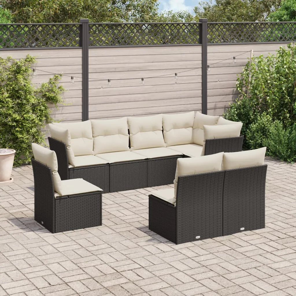 vidaXL Set Divani da Giardino con Cuscini 8 pz Nero in Polyrattan