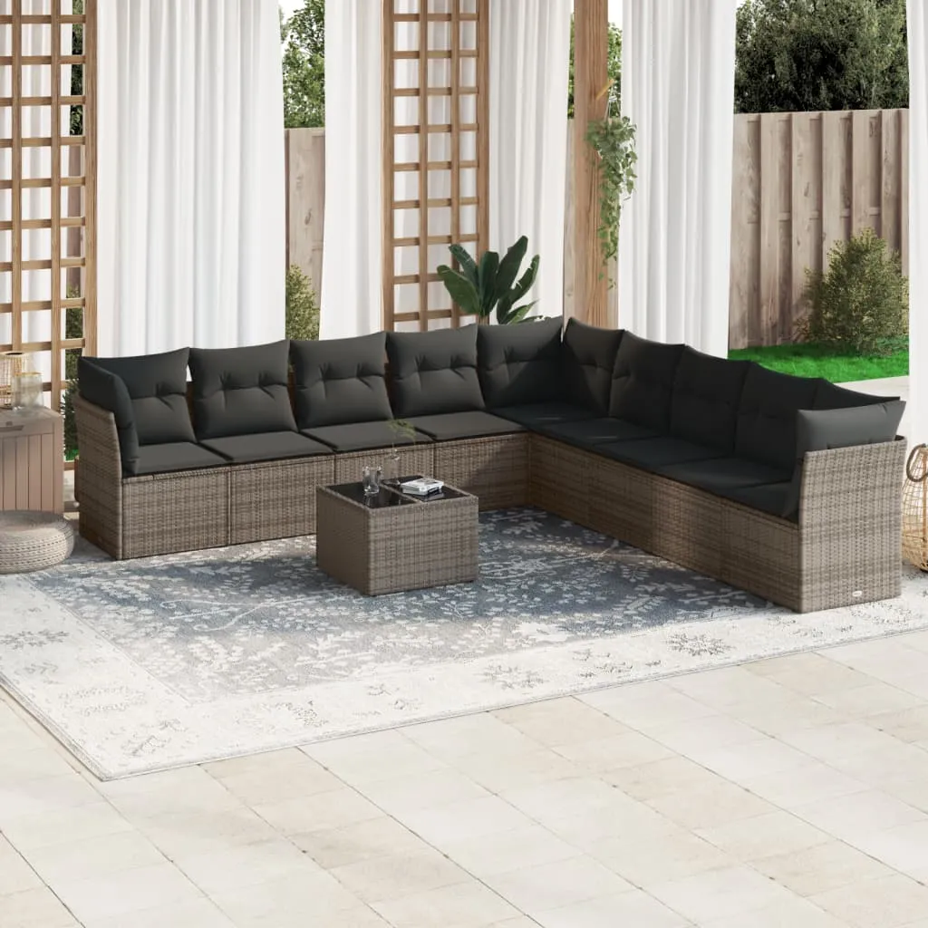 vidaXL Set Divano da Giardino 10 pz con Cuscini Grigio in Polyrattan