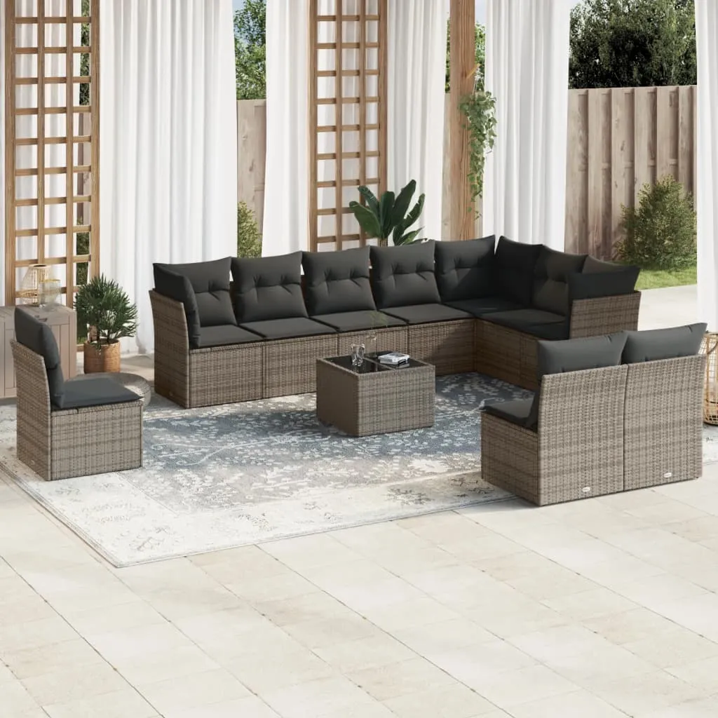 vidaXL Set Divani da Giardino 11 pz con Cuscini in Polyrattan Grigio