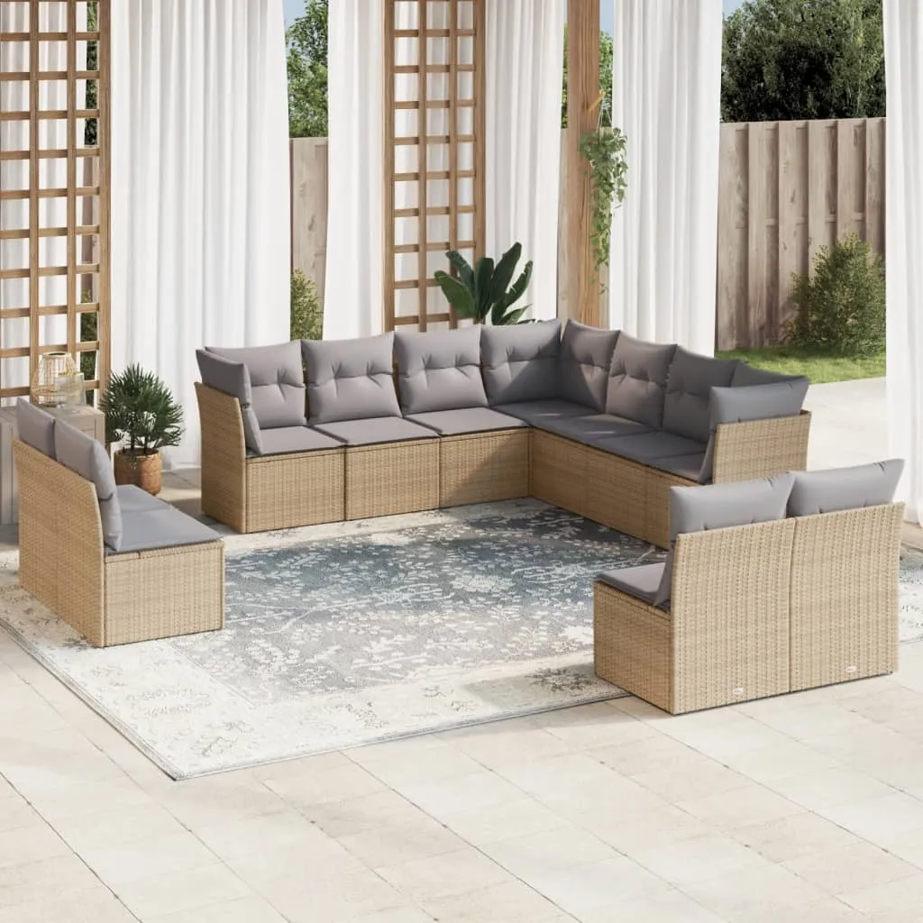 vidaXL Set Divani da Giardino 11 pz con Cuscini Beige in Polyrattan