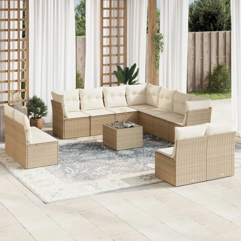 vidaXL Set Divani da Giardino 12 pz con Cuscini Beige in Polyrattan