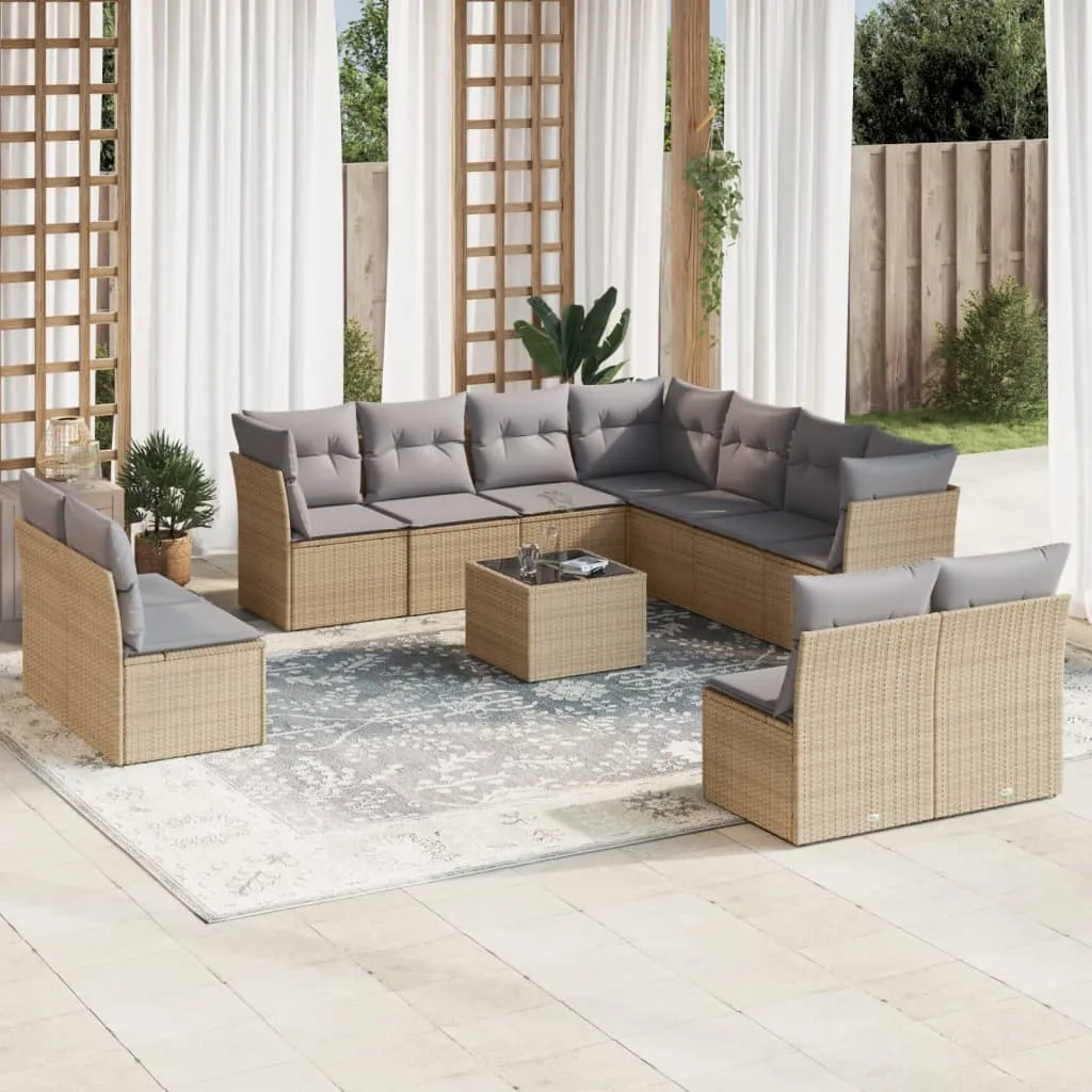 vidaXL Set Divani da Giardino 12 pz con Cuscini Beige in Polyrattan