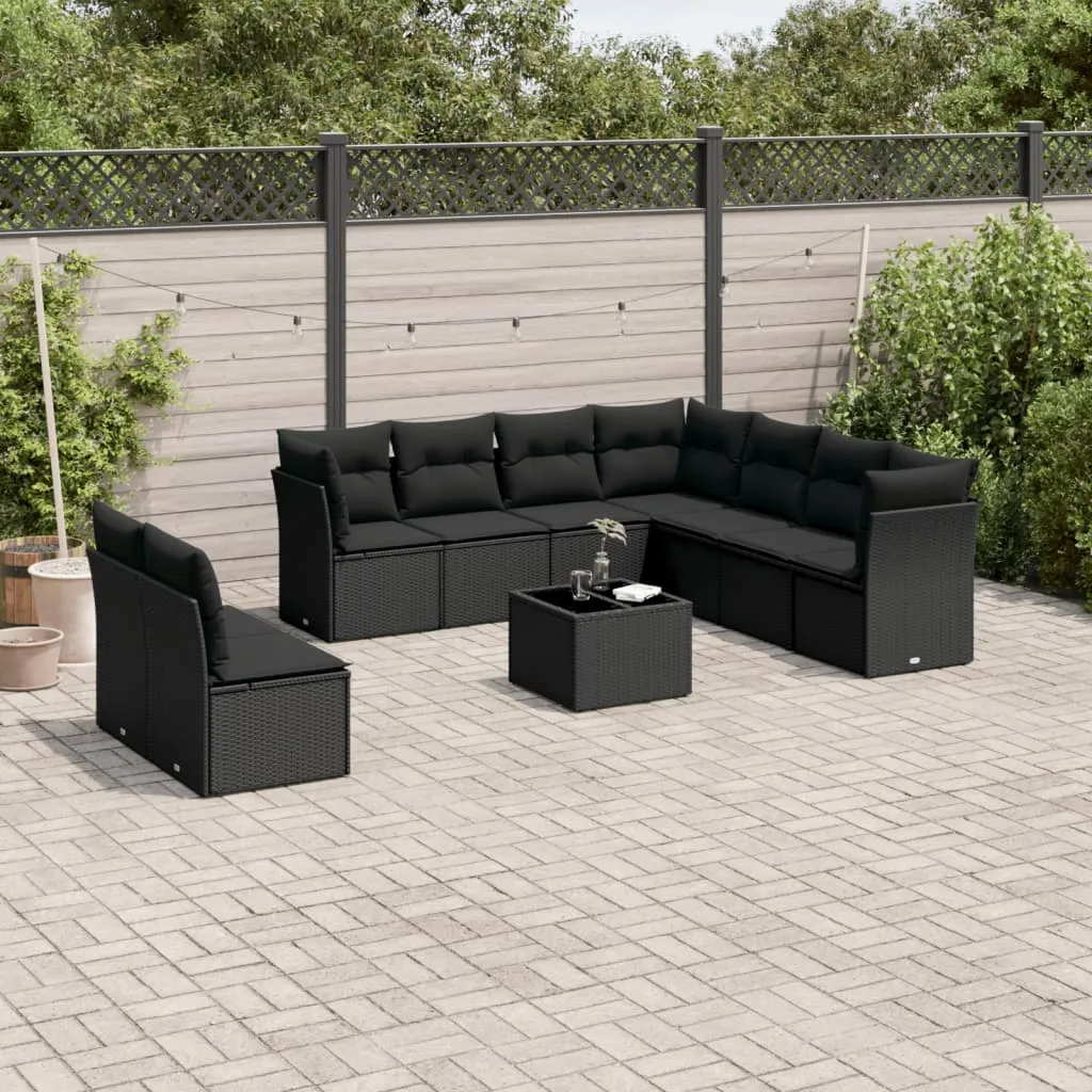 vidaXL Set Divani da Giardino 10pz con Cuscini in Polyrattan Nero