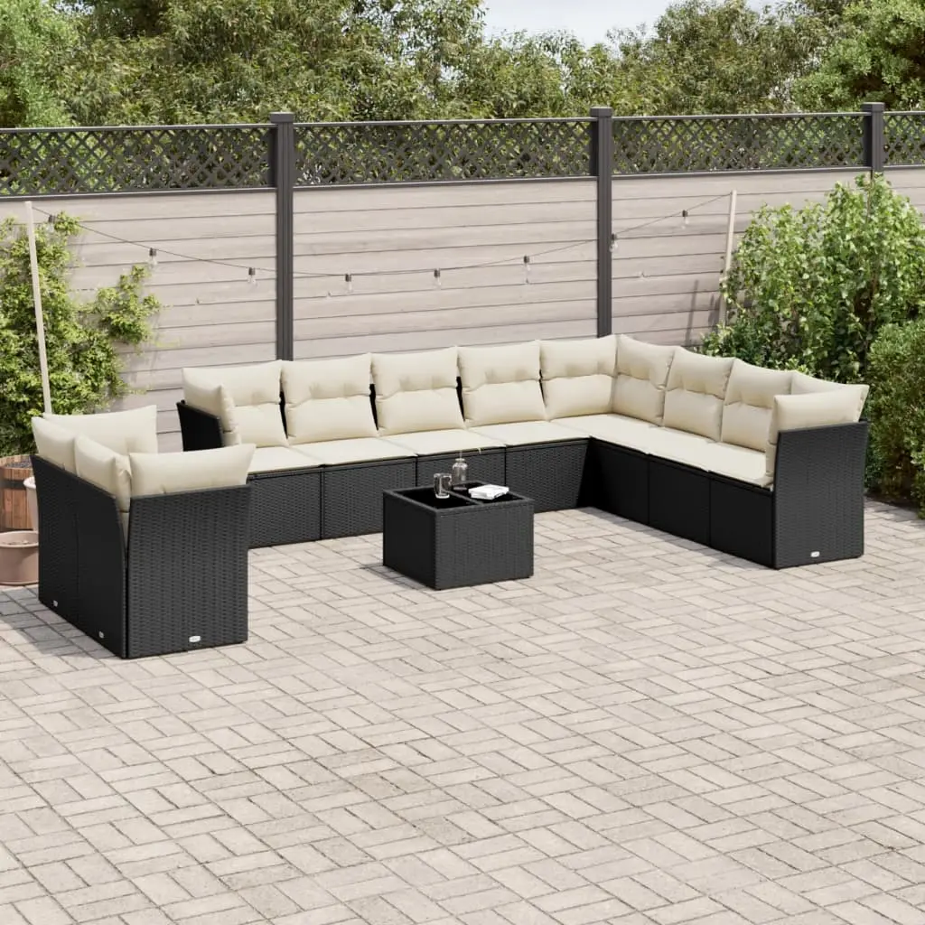 Set Divani da Giardino 11 pz con Cuscini in Polyrattan Nero