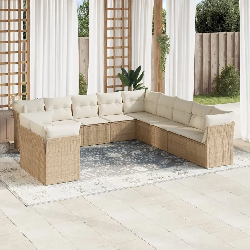 vidaXL Set Divani da Giardino 11 pz con Cuscini Beige in Polyrattan