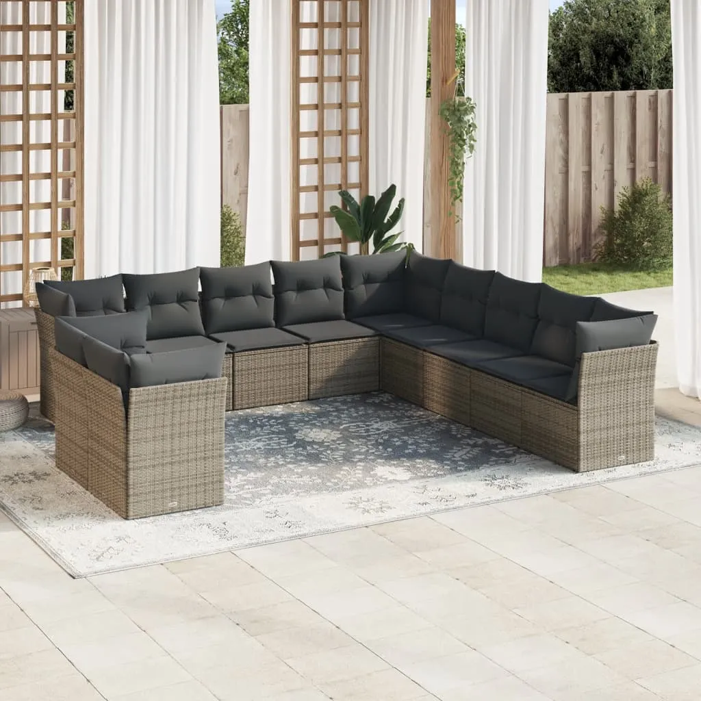 vidaXL Set Divani da Giardino 11 pz con Cuscini in Polyrattan Grigio