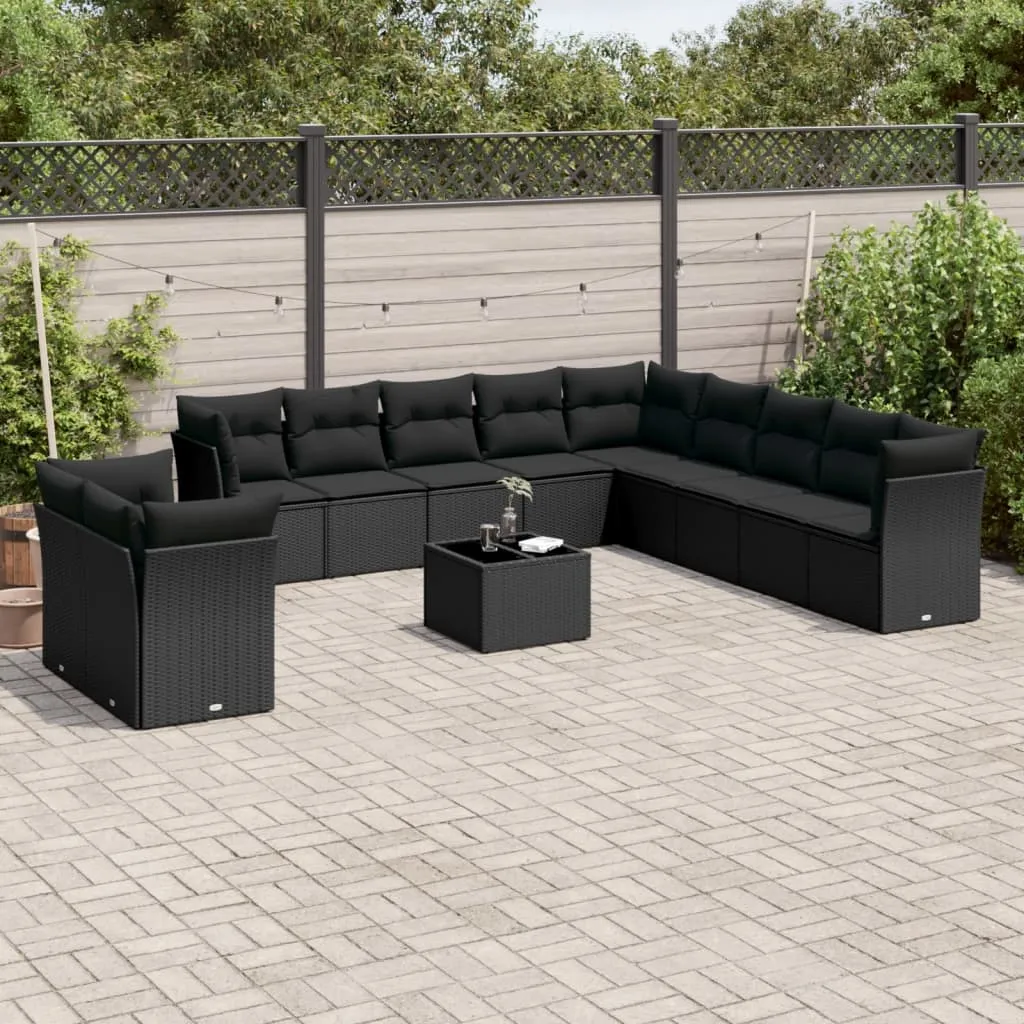 vidaXL Set Divani da Giardino 12 pz con Cuscini Nero in Polyrattan