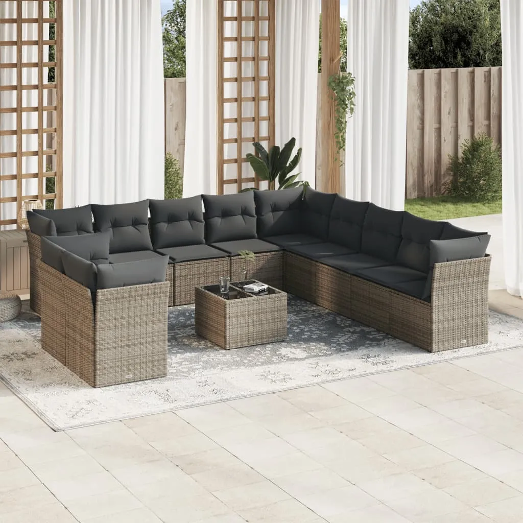 vidaXL Set Divani da Giardino 12 pz con Cuscini Grigio in Polyrattan