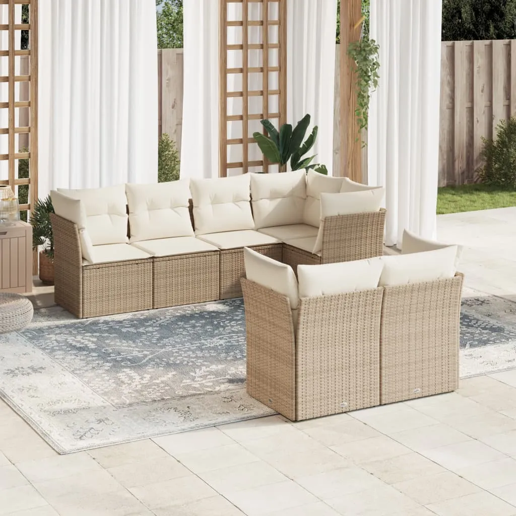 vidaXL Set Divani da Giardino 7 pz con Cuscini Beige in Polyrattan