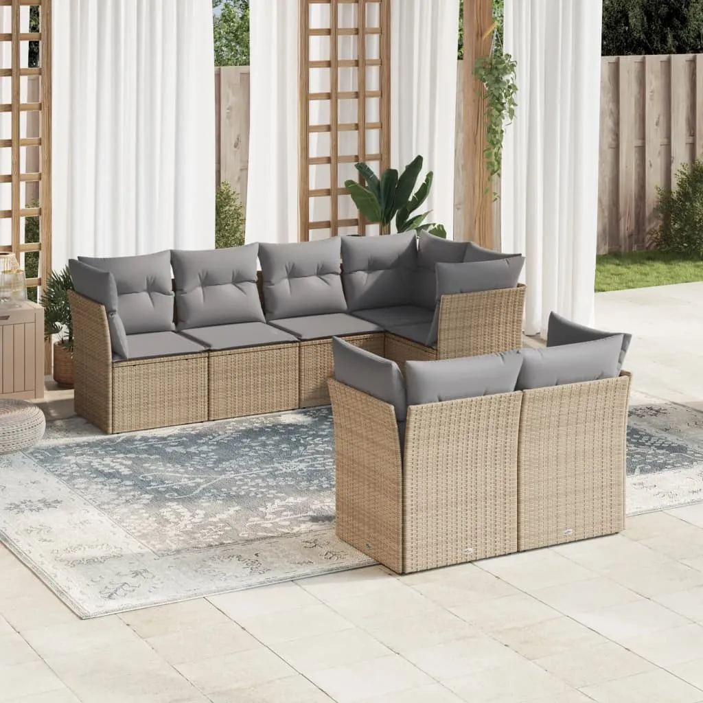 vidaXL Set Divani da Giardino 7 pz con Cuscini Beige in Polyrattan