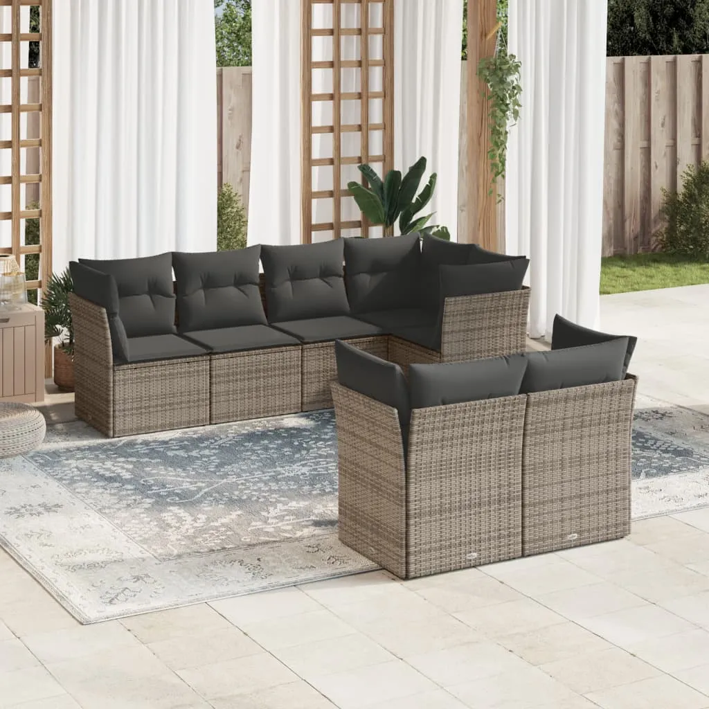 vidaXL Set Divani da Giardino 7 pz con Cuscini Grigio in Polyrattan