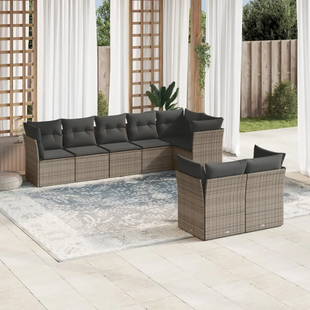 vidaXL Set Divano da Giardino 8 pz con Cuscini Grigio in Polyrattan