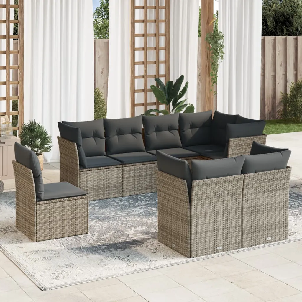 vidaXL Set Divano da Giardino 8 pz con Cuscini Grigio in Polyrattan