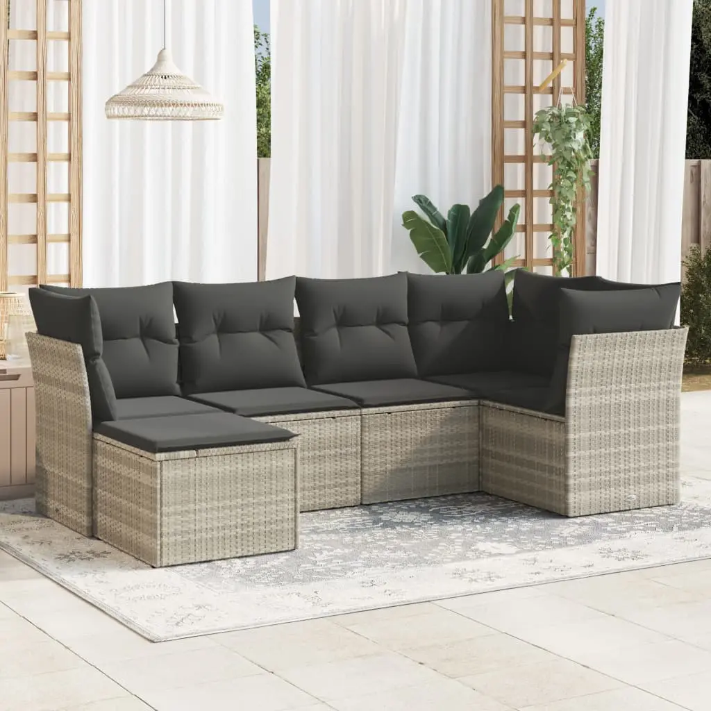 Set Divano da Giardino 6pz con Cuscini Grigio Chiaro Polyrattan