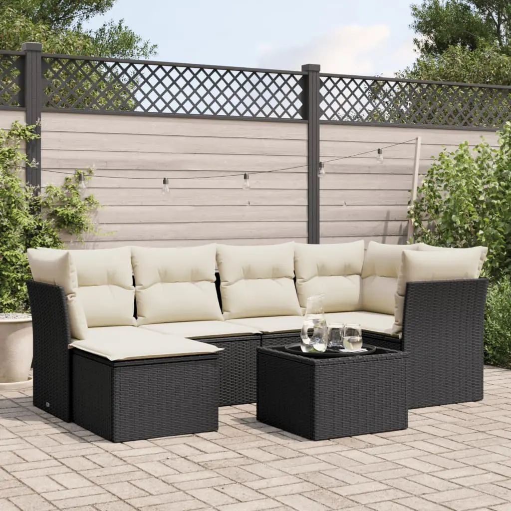 Set Divani da Giardino con Cuscini 7pz Nero Polyrattan