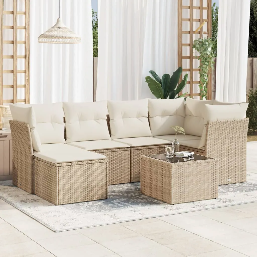 vidaXL Set Divani da Giardino 7 pz con Cuscini Beige in Polyrattan