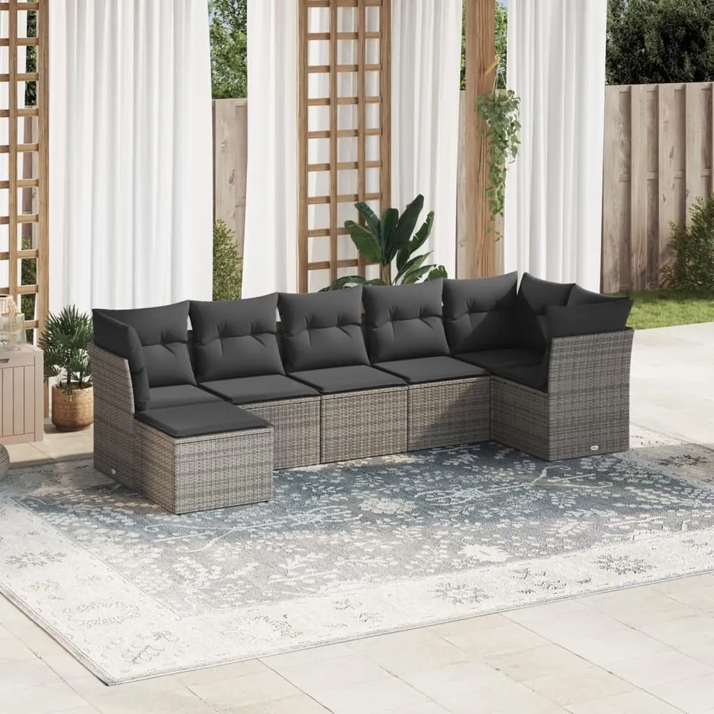 vidaXL Set Divani da Giardino 7 pz con Cuscini Grigio in Polyrattan