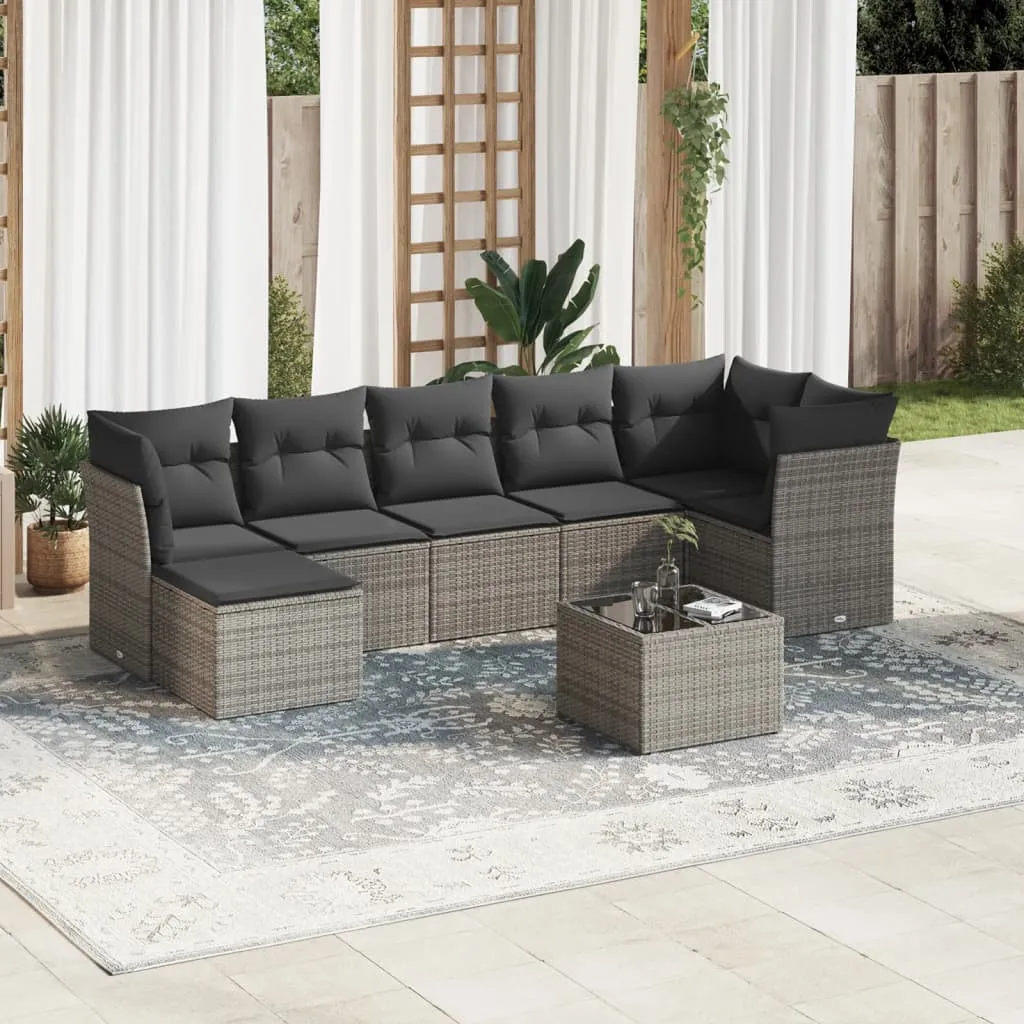 vidaXL Set Divano da Giardino 8 pz con Cuscini Grigio in Polyrattan